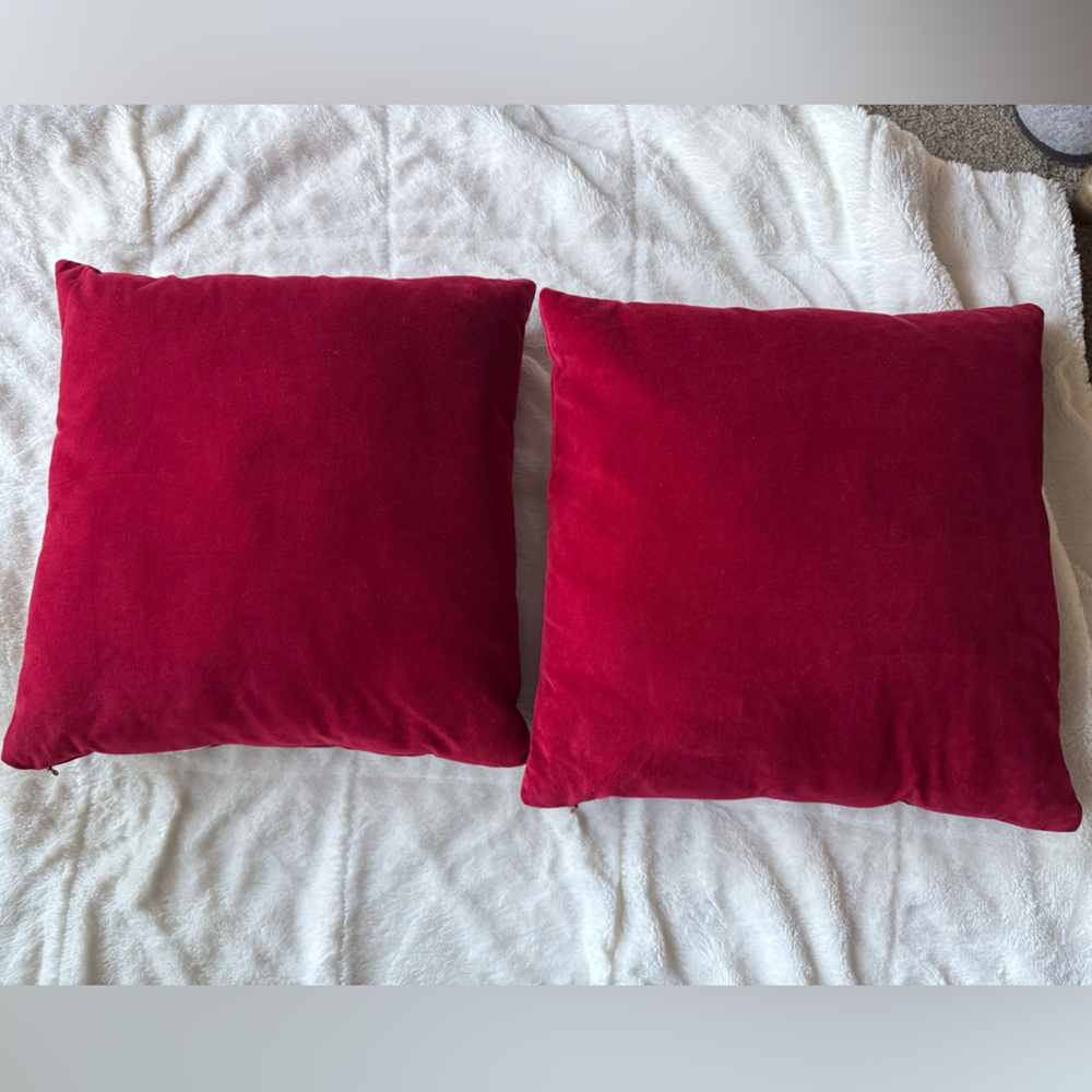 Two Red Velvet Pillows
